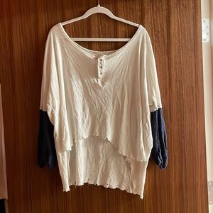 white and blue flowy long sleeve